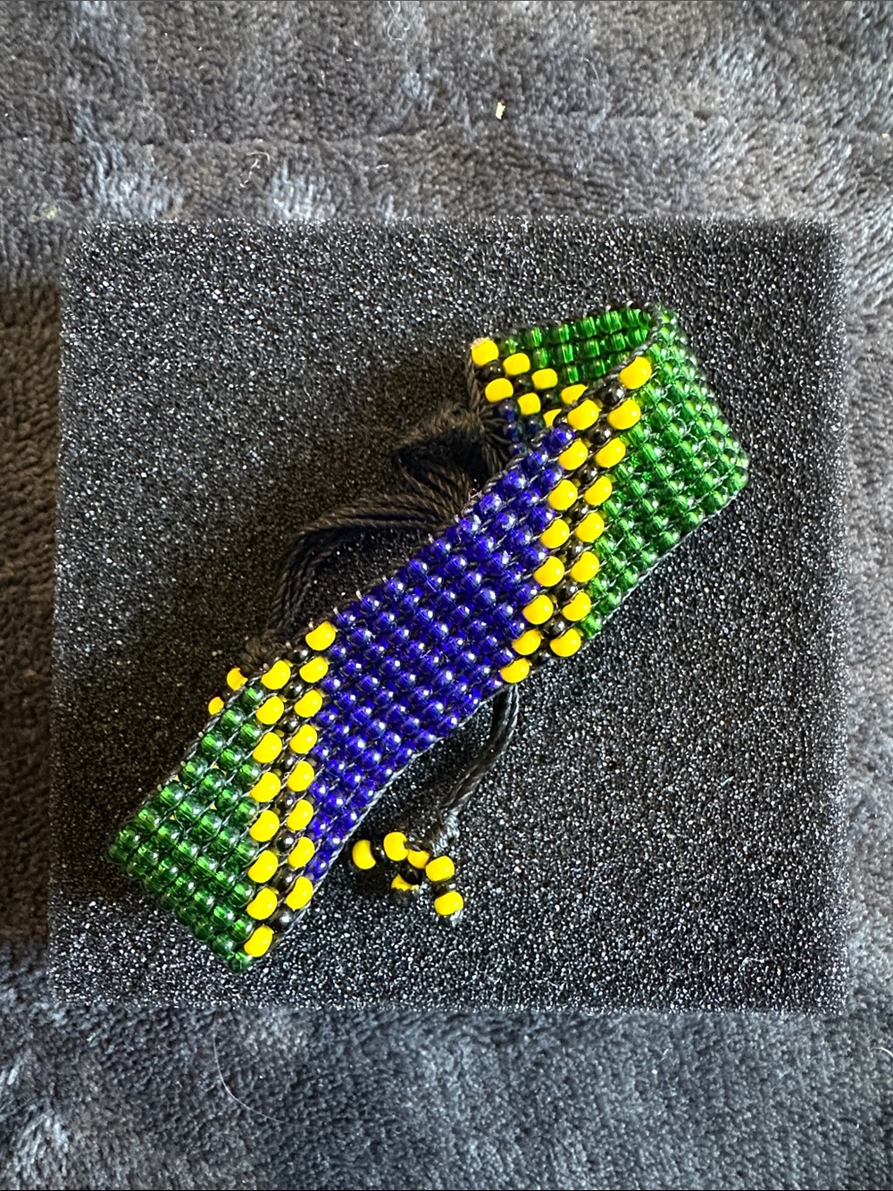 Handmade Beaded Green, Blue & Yellow Adjustable Bracelet